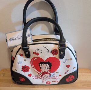 Betty Boop White and Black Satchel Bag with Red Accents